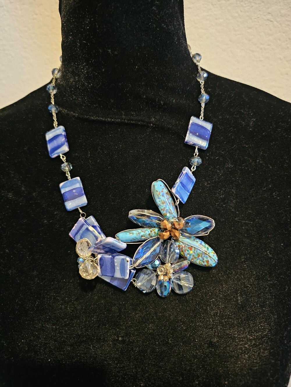 Blue Floral Statement Necklace - Women's Jewelry